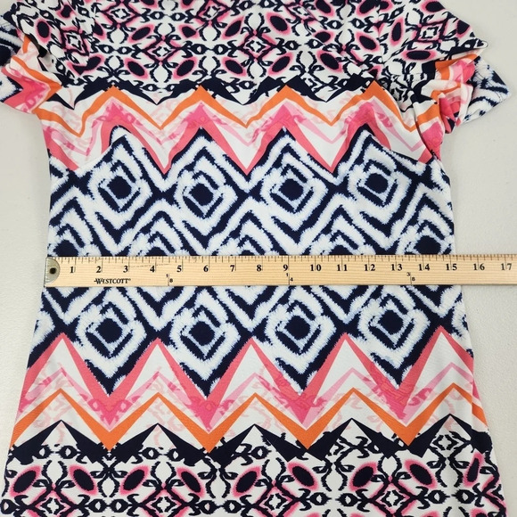 Vince Camuto Multicolor 3/4 Sleeve Exposed Back Zipper Shift Dress Size 4 - Picture 12 of 14